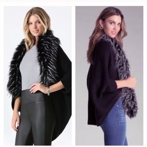 White Bebe faux fur collar shrug